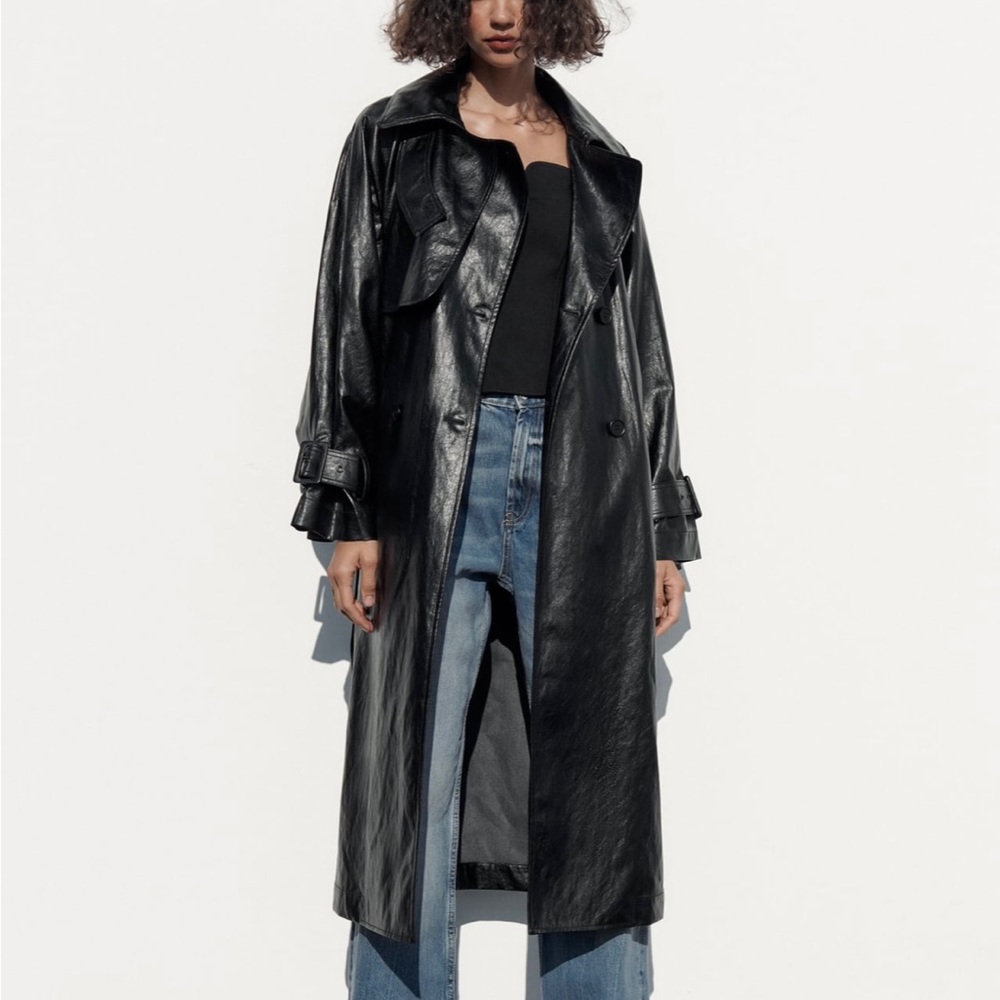 Zara Faux Leather Belted Trench(NWT)